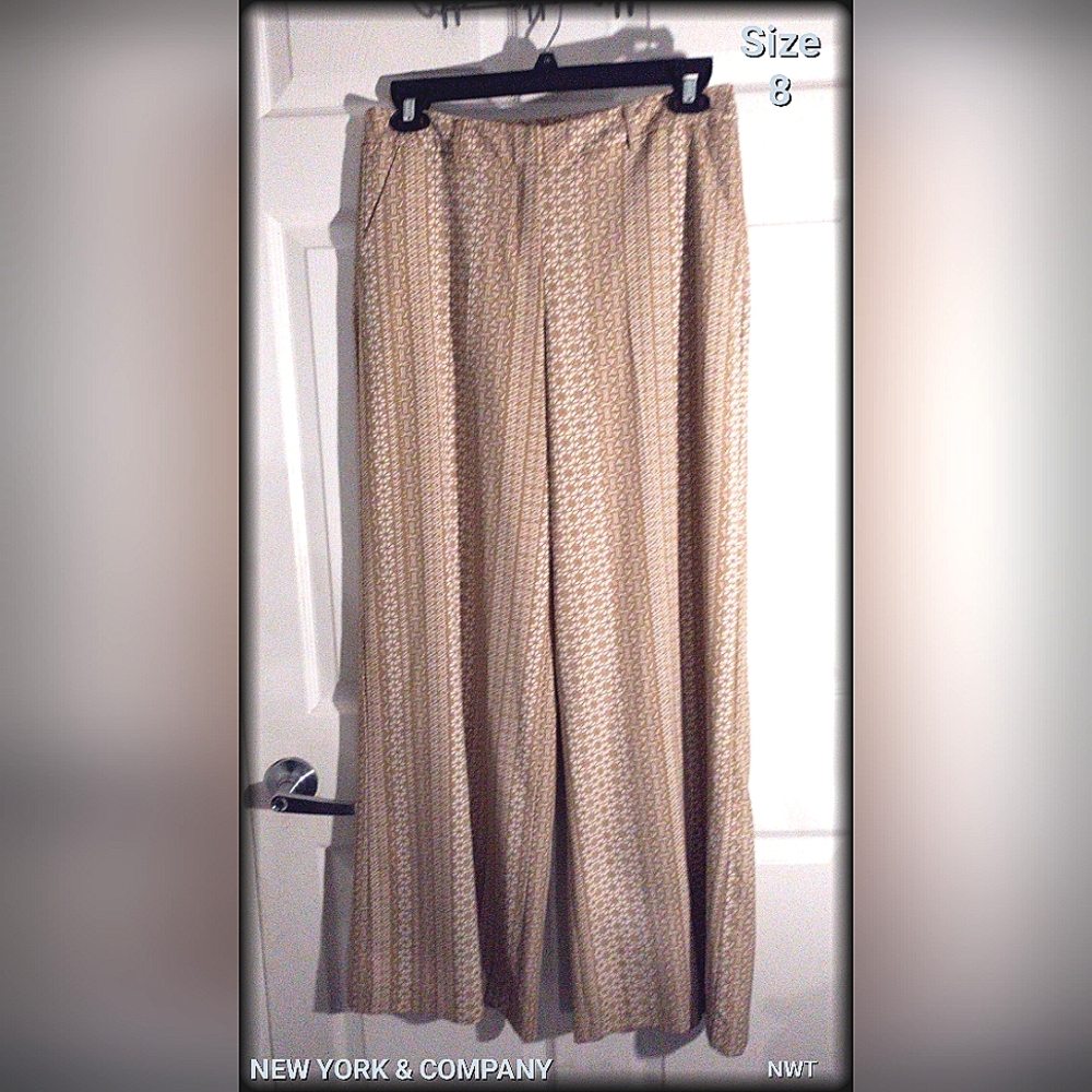 NWT New York & Company Stretch Wide Leg Pallazzo Pants w Zipper Pockets …